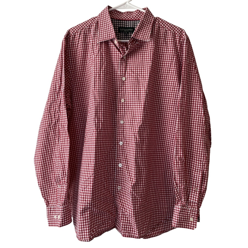 Fairway & Greene Mens Button Up Shirt Cotton XLarge Red White Check Long Sleeve - Picture 1 of 16